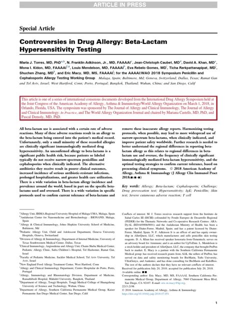 Harmonizing Beta-Lactam Hypersensitivity Testing: A Review of Controversies and an Argument for ...