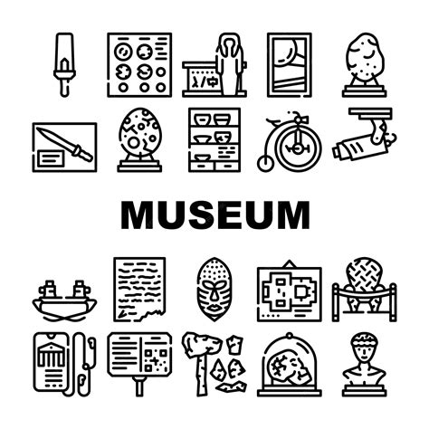 Premium Vector | Museum exhibits and excursion icons set vector museum cctv and audio guide ...
