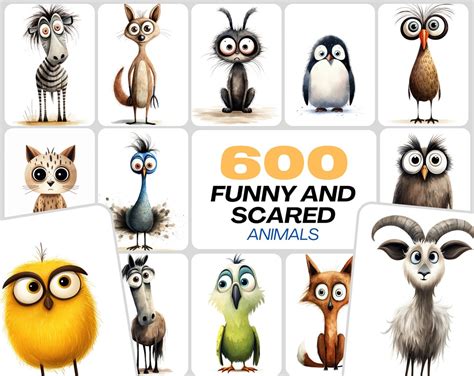 600 Scared & Funny Animals PNG Clipart Set, High-resolution Commercial Use Graphics With ...