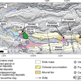 Map of glacial and slope deposits and location of the 36 Cl samples in ...