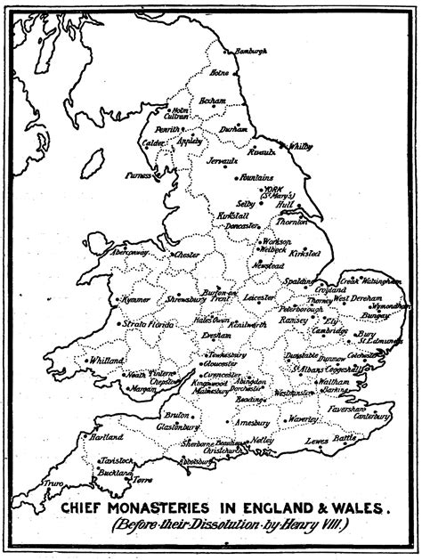 Chief monasteries in England and Wales before their dissolution by Henry VIII | England map ...