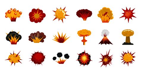 Flat Character Set Vector PNG Images, Explosion Icon Set Flat Vector ...