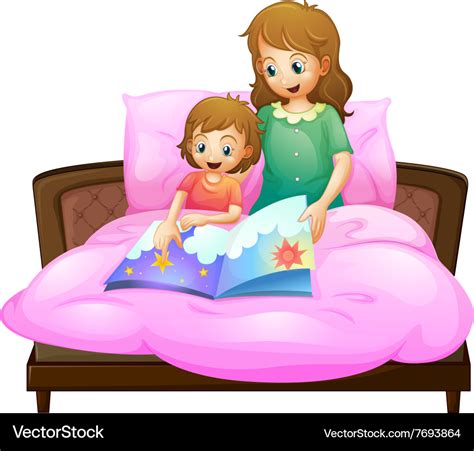 Mother telling bedtime story to kid in bed Vector Image