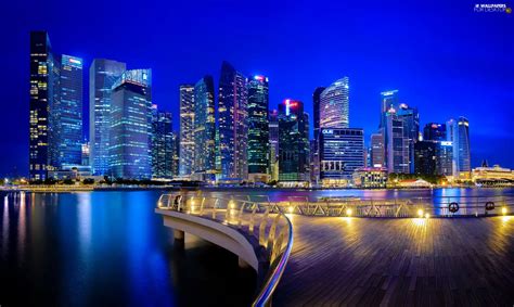 Singapur, Platform, City at Night, skyscrapers - For desktop wallpapers: 2048x1225