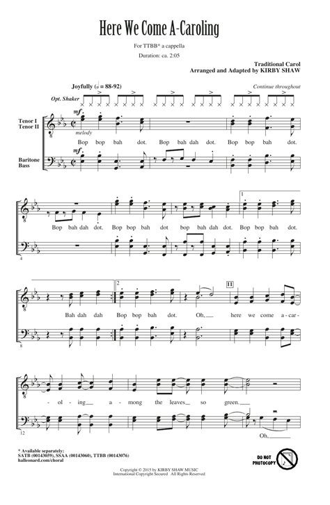 Here We Come A-Caroling sheet music by Kirby Shaw (TTBB – 160100)