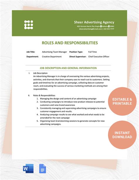 Roles and Responsibilitie Templates in Word - FREE Download | Template.net