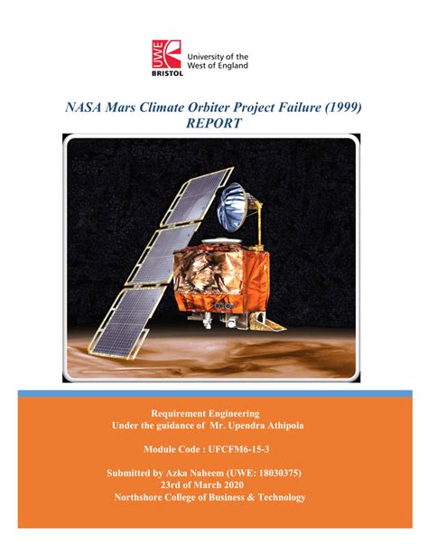 (PDF) NASA Mars Climate Orbiter Project Failure (1999) REPORT