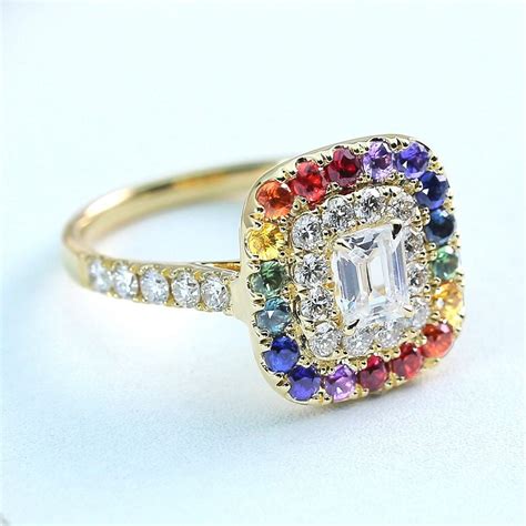 Mens Rainbow Diamond Engagement Ring Wedding Band 14K Yellow