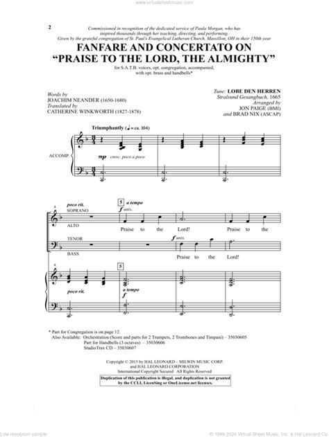 Praise To The Lord, The Almighty sheet music for choir (PDF)