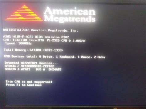 CPU not supported - American Megatrends error [Press F1 to continue ...