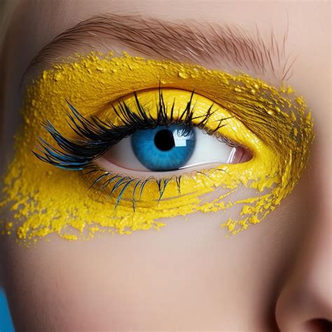 Premium Photo | A close up of a woman's eye with yellow makeup