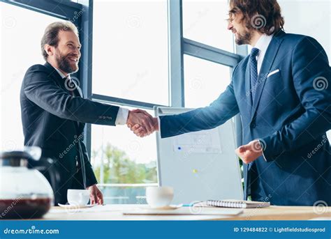 Two Smiling Professional Businessmen Shaking Hands Stock Photo - Image of teamwork, deal: 129484822