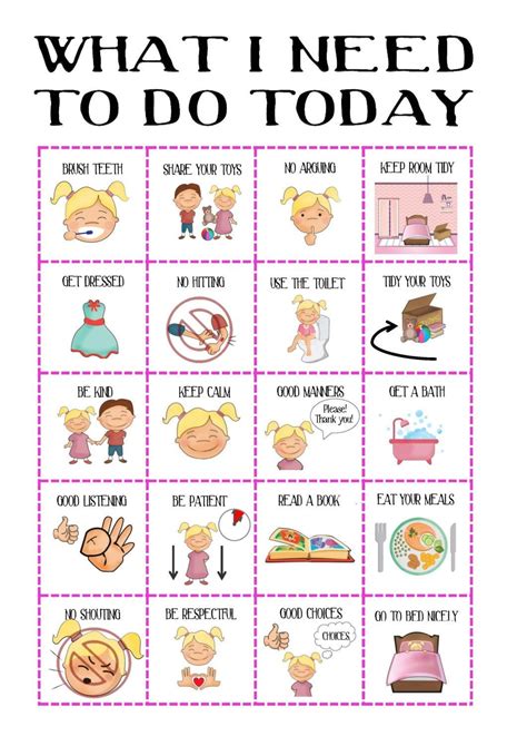 Behaviour chart for girls printable with pictures Kid's | Etsy Reward Chart Kids, Kids Rewards ...