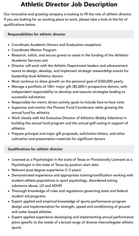 Athletic Director Job Description | Velvet Jobs