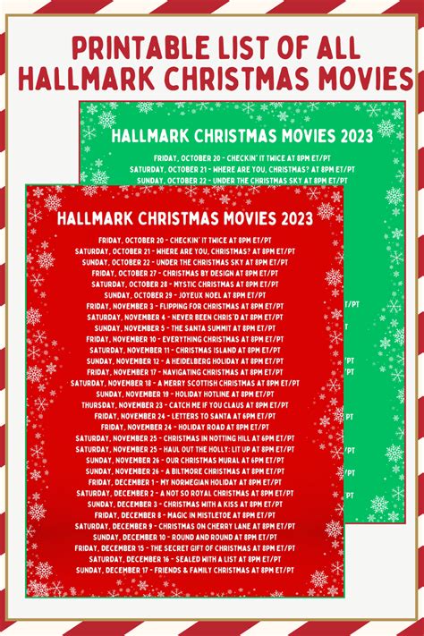 Printable list of all Hallmark Christmas Movies 2023 - A Sparkle of Genius