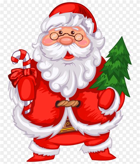 Cartoon santa claus with Christmas tree and candy cane on transparent background PNG - Similar PNG