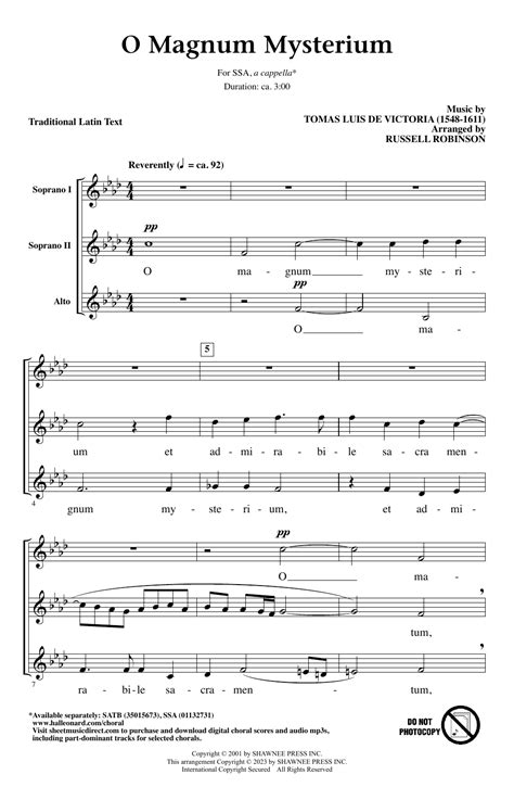 Tomas Luis De Victoria "O Magnum Mysterium (arr. Russell Robinson)" Sheet Music Notes | Download ...