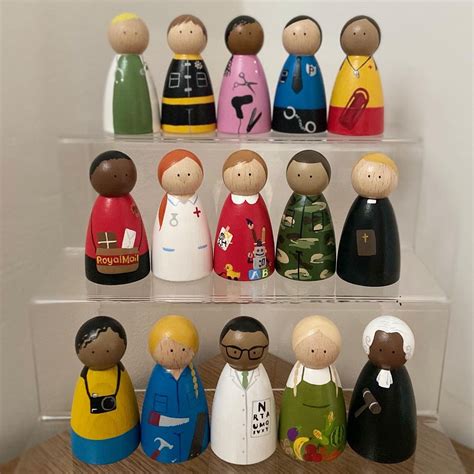 Toys & Games Wooden children\u2019s toys Career peg dolls individually Handpainted peg dolls ...