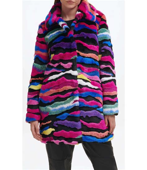 Karl Lagerfeld Paris Faux Fur Single Breasted Rainbow Zebra Coat | Dillard's