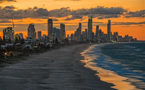 Download wallpapers Miami Beach, Sunset, Florida, beach, skyscrapers, Miami, USA, ocean for ...