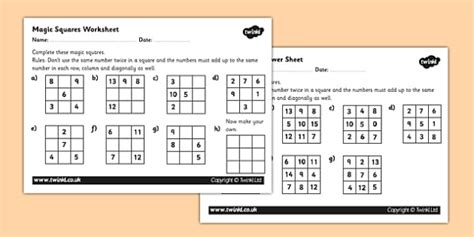 FREE! - KS2 Magic Squares Worksheet (teacher made)