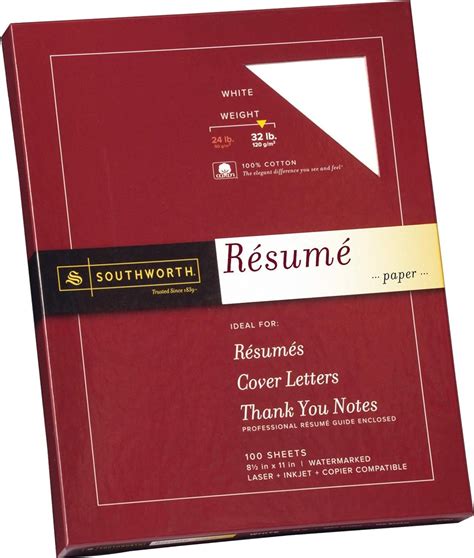 Southworth 100% Cotton Resume Paper, 8.5" x 11", 32 lb/120 gsm, White ...