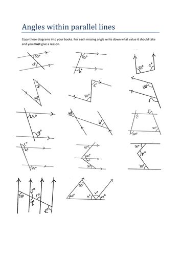 Angles In Parallel Lines Worksheets