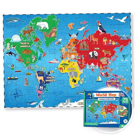 Buy World Puzzle for Kids - 75 Piece - World Puzzles with Continents - Childrens Jigsaw ...