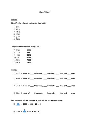 Year 4 Place Value Worksheet | Teaching Resources