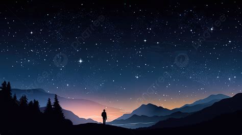 Man On A Mountain Starry Sky Wallpaper For Mobile Background, Star Night Picture, Stars, Night ...