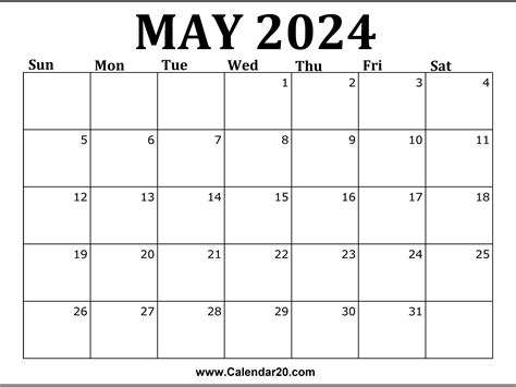 May 2024 Printable Calendar Page - Kalie Lorinda