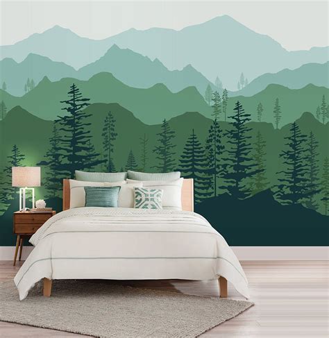 Peel and Stick Ombre Mountain Pine Trees Forest Scenery Nature ...