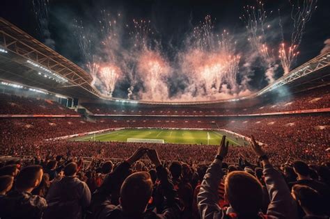 Premium AI Image | A stadium with fireworks in the sky