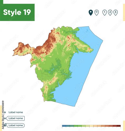 East Kalimantan, Indonesia - high detailed physical map. Vector map ...