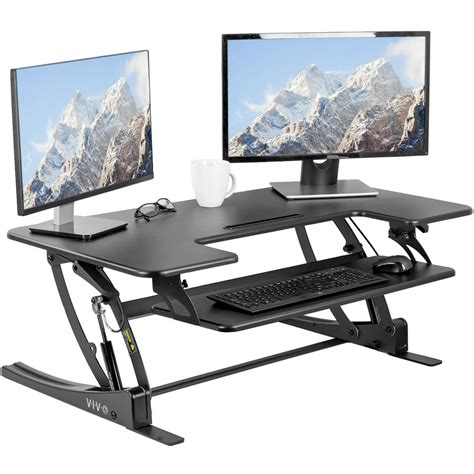 VIVO Black Height Adjustable Extra Wide 42" Stand Up Desk Converter Workstation | Tabletop ...