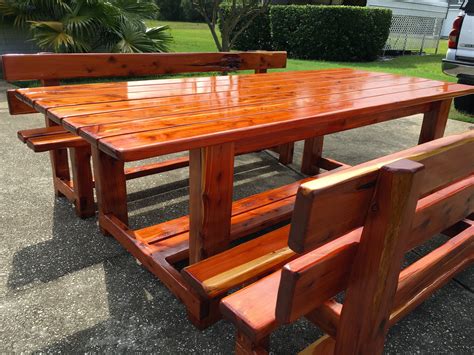 Eastern Cedar Table and Benches. Finished with Clear Spar Varnish. No ...