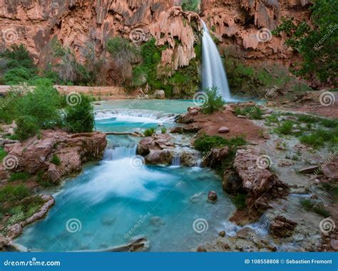 Serene Waterfalls in Havasupai in the Spring Stock Photo - Image of area, green: 108558808