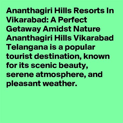 Ananthagiri Hills Resorts In Vikarabad: A Perfect Getaway Amidst Nature ...