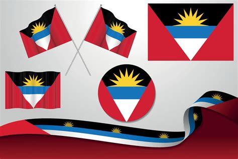 Set Of Antigua and Barbuda Flags In Different Designs, Icon, Flaying ...