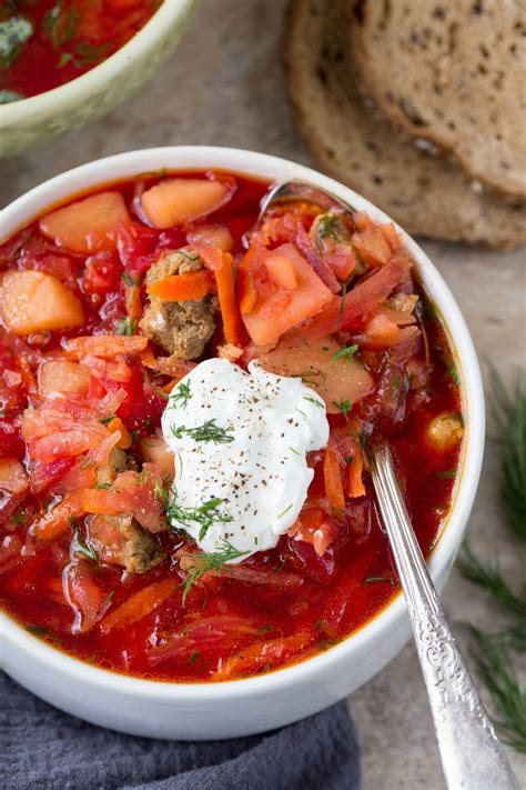 A classic beet soup recipe known as borscht. This red soup is made with beets, cabbage, and pork ...