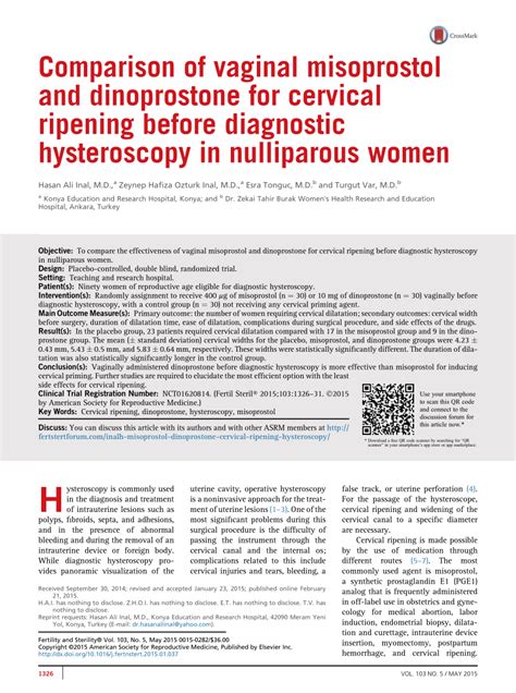 (PDF) Comparison of vaginal misoprostol and dinoprostone for cervical ripening before diagnostic ...