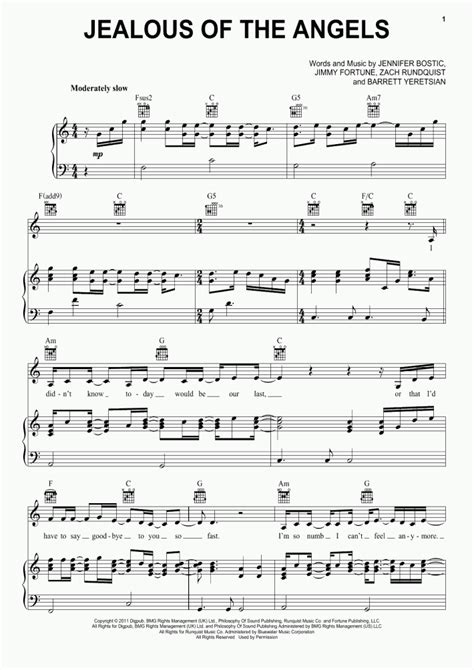 Jealous Of The Angels Piano Sheet Music | OnlinePianist