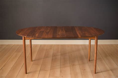 Mid-Century Modern Solid Walnut Round Extension Dining Table - Mid Century Maddist