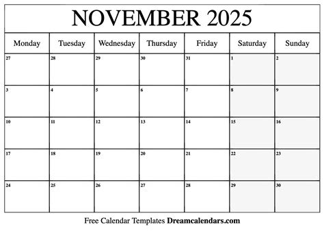 November 2025 Calendar Printable Free Word - fay beatrisa