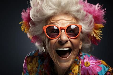 Premium AI Image | Portrait of happy senior woman in glasses Laughing ...