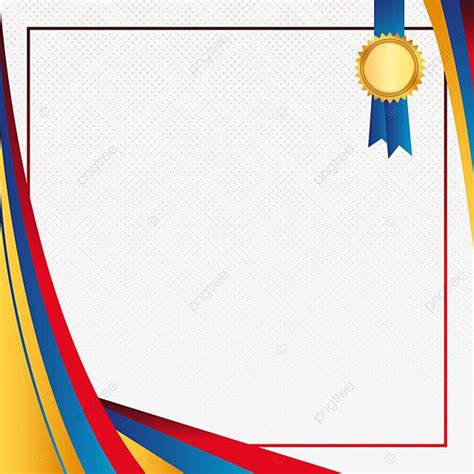 an award ribbon with a gold medal on top and red, yellow, blue, and white ribbons around it