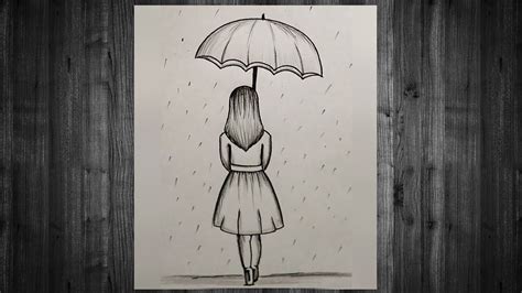 Girl with Umbrella in Rain Sketch Easy For Beginners - YouTube