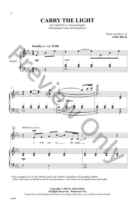 Carry the Light (Two-Part or SSA) by Andy Be | J.W. Pepper Sheet Music