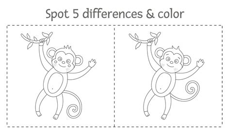 Tropical find differences and color game for children. Summer black and ...