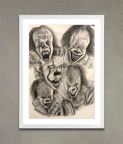 The Many Faces of Pennywise Drawing Limited Edition Print, Clown Art ...